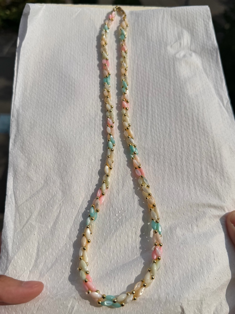 Vintage Pastel Torsade Necklace Braided Rice Bead